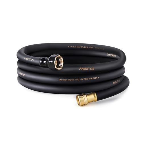 Garden Hose 5/8' x 25ft Brass Rubber Heavy Duty Water Hose 600 PSI Burst Pressure, Durable Flexible Hose for Yard, Car Wash, Pets Black