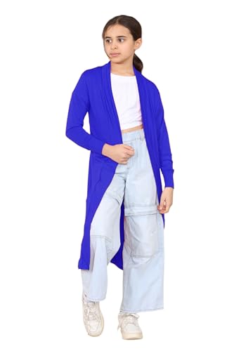 Image of Loxdonz Kids Long Open Front Cardigan Coverup Boyfriend Cardigan Sweater for Girl's Beach Cover ups Kimono Maxi Duster