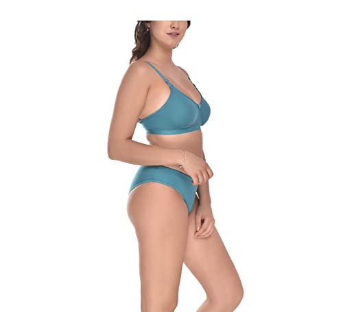 Image of Elina Women's Full Coverage Non Padded with Detachable Strap Cotton Hosiery Bra and Panty Set (Lovia Set)