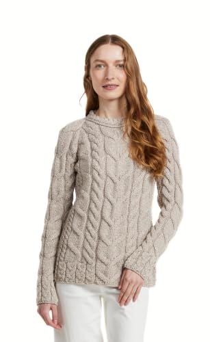 Image of Aran Woollen Mills - Carraig Donn Ladies Irish Multi Cabled Raglan Super Soft Merino Wool Sweater