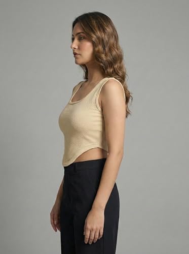 Image of Leriya Fashion Women Solid Polycotton Ribbed Sleeveless Tank Top | Scoop Neck Slim Fit Stretchable Casual Top for Women | Summer Basic T-Shirt Blouse for Girls, Office, Gym