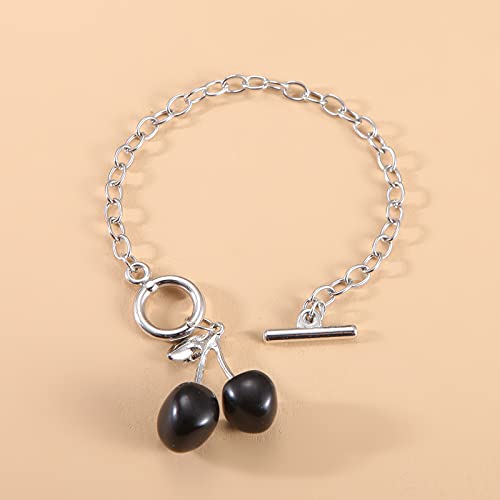 Chaîne en Argent avec pendentif cerise punk | Bijoux gothiques collier boucles d'oreilles