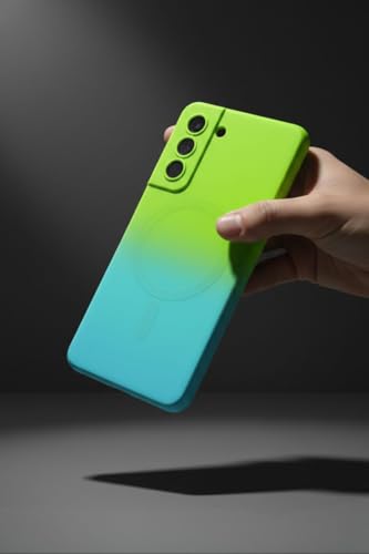 Image of amazon basics Gradient Mag-Safe Case for Samsung Galaxy S21FE 5G | Soft Silicone Shockproof Cover with Camera Protection | Slim Lightweight Design | Smooth Touch & Durable - Green & Blue