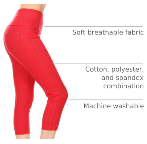 Image of Leggings Depot Women's Cotton Blend Stretch Pull-on Jeggings Casual Pants with Pockets (Available in Plus Size)