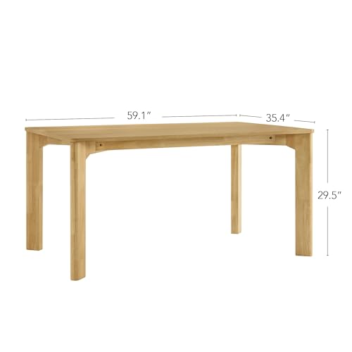 Image of CHITA 59 inch Mid Century Modern Dining Table for 6, Rectangle Wood Kitchen & Dining Room Table, Solid Rubberwood Frame, Oak Venner