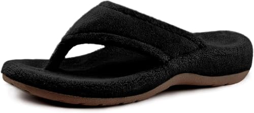 Image of BCSTUDIO Women's Orthopedic Flip Flop Fuzzy Slippers with Arch Support | Plantar Fasciitis Spa Thong Orthotic Slippers for Women, Open Toe, Non-slip Sole, Machine Washable, Indoor Outdoor