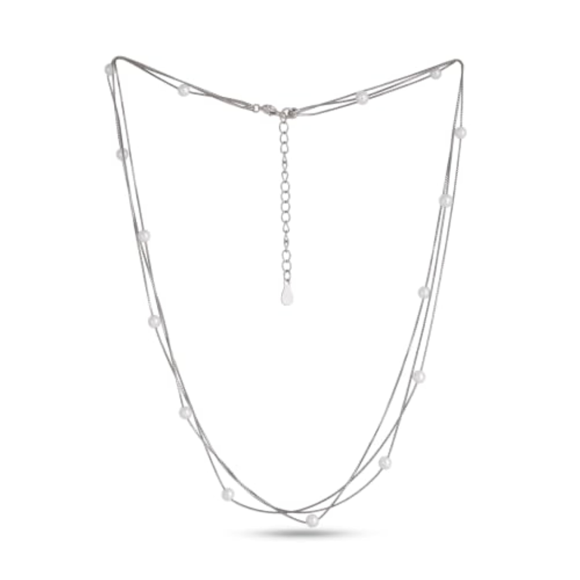 Women's 925 Sterling Silver Pearl Triple Layer Dokiya Necklace