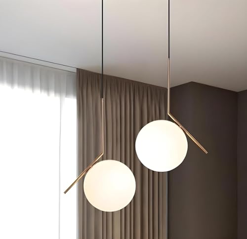 Image of L Shape Frosted Glass Pendant Light | Metal Golden Finish Ceiling Hanging Lamp | Decorative Lighting for Dining Table Living Room Bedroom Office Cafe Restaurant | Without Bulb Fixture