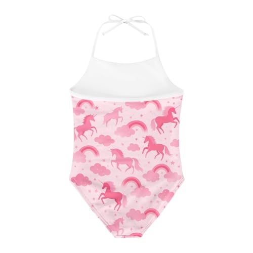 Image of KiuLoam Orange Pink Tropical Leaf Girls One Piece Swimsuit Quick Dry Beach Swim Bathing Suit for 3-8 Years Little Girls