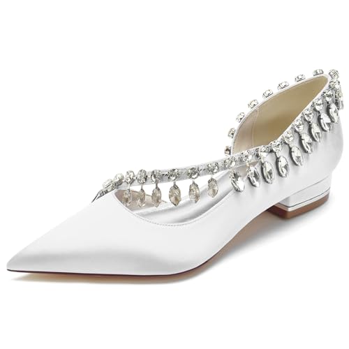 Ballerines plates pour femmes blanches taille 41 chaussures de mariée bout fermé