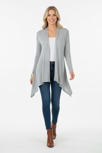 Image of ToBeInStyle Womens Open Front Long Sleeve Lightweight Asymmetrical Draped Cardigan with Side Pockets