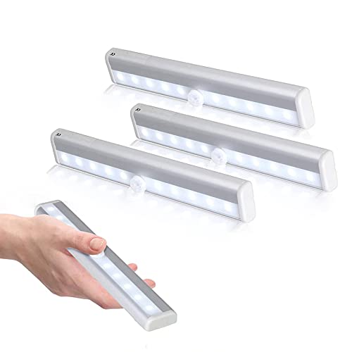 3PCS Motion Sensor 10 Led Closet Light Under Cabinet Lighting Night Light Bar Battery Operated Wireless Lighting Indoor Led Battery Powered Lights Homelife Led Bar Strip Lighting Kitchen Cabinet Light