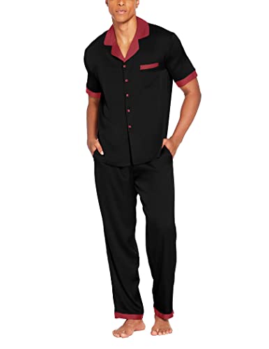 Ekouaer Men Satin Silk Pajamas Set 2 Piece Button Down Sleepwear Long Pants Loungewear with Pockets