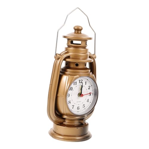 Amosfun Despertador de Escritorio Lámpara de Queroseno Reloj Retro Portátil Decoración para Hogar y Oficina Reloj de Mesa Hora Precisa Pequeño sin Batería Adecuado para Dormitorio Bronce