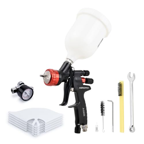 AEROPRO Tools A608 HVLP Air Spray Gun Kit, 1.3mm Nozzle, Regulator, 5pcs Strainers, 600cc Cup, Auto Paint Gun for Touch Up, Primer, Top Coat