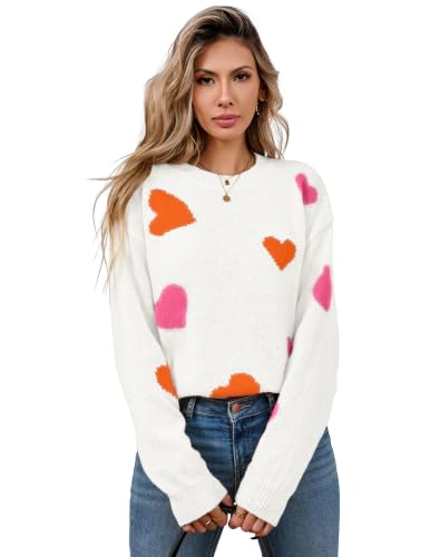 Image of Women's Cute Heart Sweaters Fall Casual Long Sleeve Knit Pullover Tops