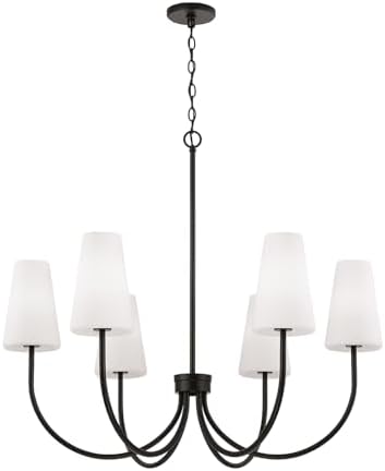 Capital Lighting 455261MB-550 Averitt Soft White Glass Chandelier, 6-Light 360 Total Watts, 33" H x 37" W, Matte Black