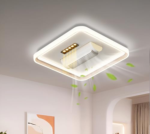 Image of Smartway Square Belen Ceiling Fan Chandelier with Light | Modern BLDC Noiseless Motor, Auto Rotatable Blower, 3 Color LED Modes, Remote & App Control for Living Room, Dining & Bedroom