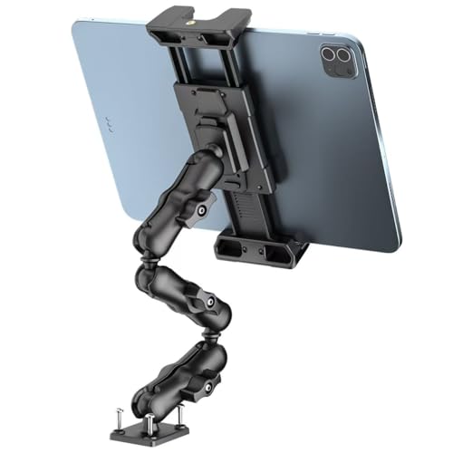 OHLPRO Heavy Duty Drill Base Tablet Mount Holder, 360° Adjustable iPad Mount Truck Dashboard, 3-Stage Stand for 5-13' iPad Pro Air Mini Galaxy Tab Switch, Tablet Vehicle for Car Wall Desk