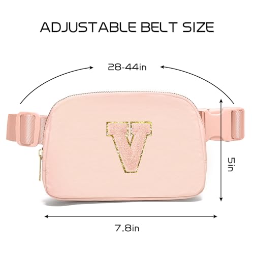 Image of Gitus Gifts for 8 9 10 11 12 Year Old Girls Belt Bag Fanny Pack Crossbody Bags with Initial Letter Patch Cute Stuff Birthday Gifts for Teen Girls Women Personalized Trend Stuff (Coral Pink-V)