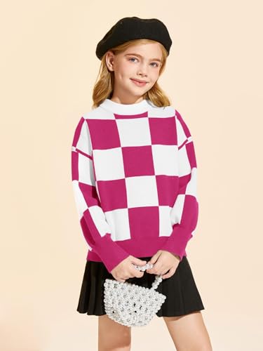 Image of Girls Sweaters Kids Fashion Plaid Mock Neck Pullover Sweater Tops 5-14 Years