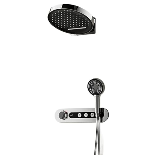 Round Gun Gray Brass Shower System Intelligent Digital Display With Four Functions Cold And Hot Dual Control Shower Tap(Matte Bl