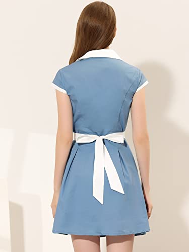 Image of Allegra K Women's Vintage Button Down Shirt Dress Notch Lapel Short Sleeve Belted Office Mini Short Dresses