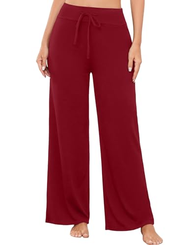 Image of LOCUBE Women's Pajama Pants, Soft Comfy High-Waist Wide-Leg Lounge Pants with Drawstring and Pockets