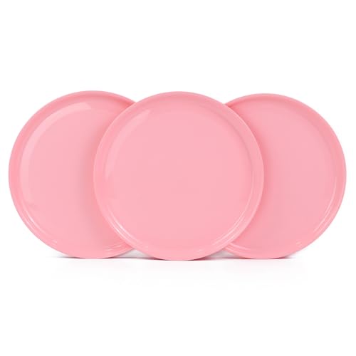 Image of Lumiset Thali Plates, Set of 3 Round Serving Plates | Light Weight, 13 inch | 100% Food Grade Plastic | BPA - Free | Microwave Safe | Dishwasher Safe | Daily Use, Party, Events | Lunch, Dinner (Pink)