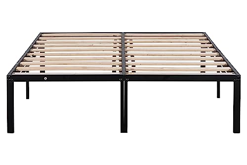 Robustes Metallbett in voller Größe, mit stabilen, geräuschfreien Holzlatten und großem Stauraum unter dem Bett, kein Boxspringbett erforderlich, 194 cm L x 141 cm B x 36 cm H, Schwarz – Bild 8