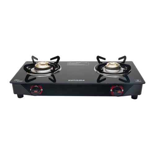 Kutchina Pluto 2B Cooktop Gas Stove 2 Burners | Manual Ignition Gas Chulha 2 Burner | ISI Certified 2 Burner Gas Stove Glass Top | 1 Year Warranty on Product