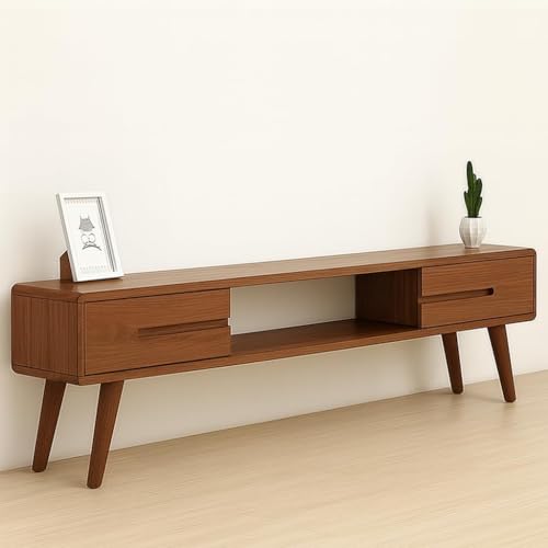 Image of Streem Solid Sheesham Wood Entertainment TV Unit for Living Room | Media TV Cabinet | Open Shelf & 2 Door Drawer Storage | 120 CM | Floor Mount