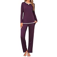 Jahetuul Pigiama Donna Cotone Lungo Leggero Pigiami da Donna Invernale Set Pigiama da Notte Lungo in 2 Pezzi Morbido e Caldo con Tasche e Coulisse S-3XL
