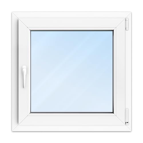 FENSTERVERSAND - Kunststofffenster Weiß - zu öffnendes Fenster 80x80 Kunststoff mit Griff, Dreh- & Kippfenster, 2-fach Verglasung, Klarglas - DIN rechts - BxH: 800x800 mm, 70 mm Profil