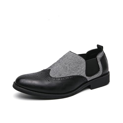 Mens Patchwork Two Tone Comfortable Slip On Dress Loafers Fashion Carving Punched Brogues Business Leather Shoes Round Toe Low Top Luxury Formal Walking Shoes