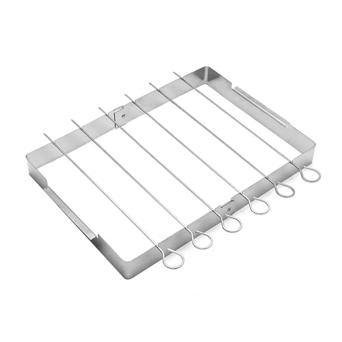 Parrilla for brochetas de barbacoa de acero inoxidable, plegable, giratoria, con 6 brochetas for shish kebab.