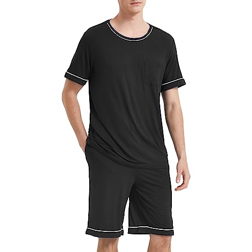 GYS Men's Bamboo Viscose Pajamas Set Short Sleeve Top and Shorts Pjs Sleep Set Soft Two-Piece Sleepwear with Pockets