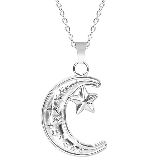 Jude Jewelers Stainless Steel Moon Crescent Star Style Wedding Statement Vacation Birthday Pendant Necklace
