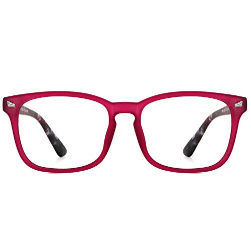 TIJN Blue Light Blocking Glasses Square Nerd Eyeglasses Frame Anti Blue Ray Computer Game Glasses (Matte Burgundy)