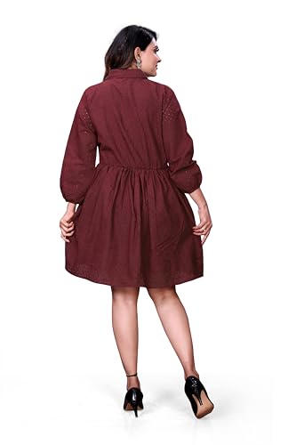 Image of Women's Cotton Self Design Chicken Work Midi Dress for Women | One Piece Dress for Women