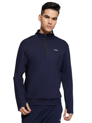 Image of hummel Molin Half Zip Regular Fit Solid Gym Sweatshirt for Men- Premium Polyester Workout Pullover - Comfortable Athletic Training Top