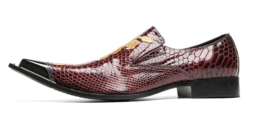 Santimon Men's Slip-On Shoes Dress Casual Loafers - Embroidered Rose Snake Pattern Patent Leather Mocasines for Formal Party Prom Wedding Disco2