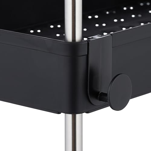 Relaxdays Nischenwagen, 4 Etagen, mit Rollen, Küche, Bad, Rollwagen, 88 x 41,5 x 23,5 cm, Kunststoff, Edelstahl, schwarz