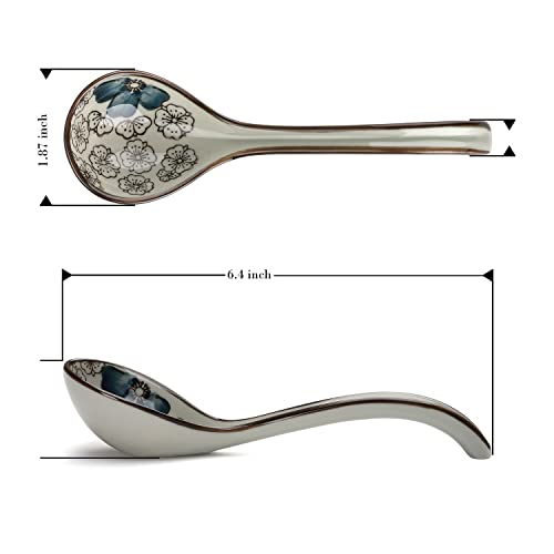 Ceramic Soup Spoons Set Of 4 Porcelain Japanese Long Handle Asian Soup Spoon Sets For Pho Ramen Noodles Wonton Dumpling Rice (Model 2#) #TOP2