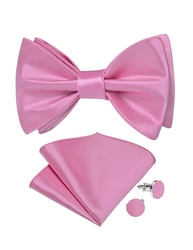 Image of DiBanGu Solid Color Bow Ties for Men Formal Satin Self Tied Bowtie with Lapel Pin Pocket Square Cufflinks for Wedding Party