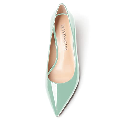 WAYDERNS Women's Solid Pointed Toe Patent Slip On Kitten Low Heel Pumps Shoes 2 Inch3