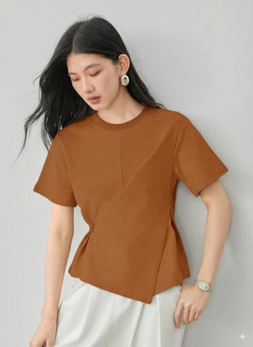 Image of Zilcon Woman Half Sleeve Round Neck Womens Tops Beach Vacation Fashion Clothes Casual Summer Spring Winter Fall Outfits Tops