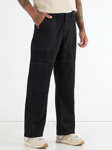 Image of Bewakoof Men Mid Rise Denim Solid Straight Fit Jeans|Straight Fit Jeans - Regular Fit | Classic Denim Pants | Everyday Casual