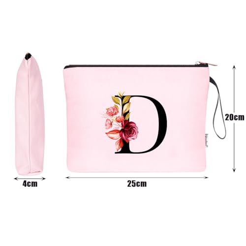 Image of Vavabox A-Z Personalized Makeup Bag, Birthday Gifts for Women Mom, Gifts for Best Friend, Bride Bridesmaid Cosmetic bag (D, 06-Pink)