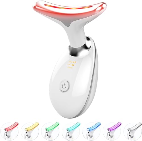 aewnea Red Light Therapy for Face and Neck, 7 Color Light Based Face Massager Tool, Portable Skin Care Tool for Firming, Tightening and Lifting, Gifts for Women & Men (White)